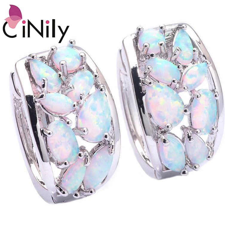 CiNily роскошный Овальный огненный опал камень крючок серьги посеребренные большая белая кружевная серьга модные вечерние Ювелирные изделия Подарки для женщин и девушек