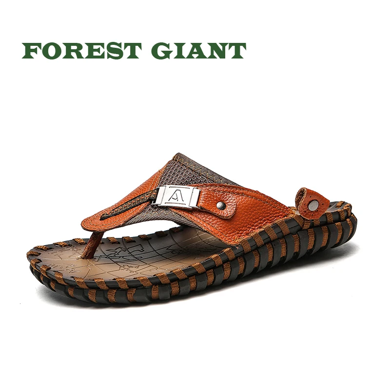 

Forest Giant Beach Flip Flops Men Leather Slippers Male Flat Sandals outdoor Beach Shoes Men Leather Fashion Beach Slippers 6010