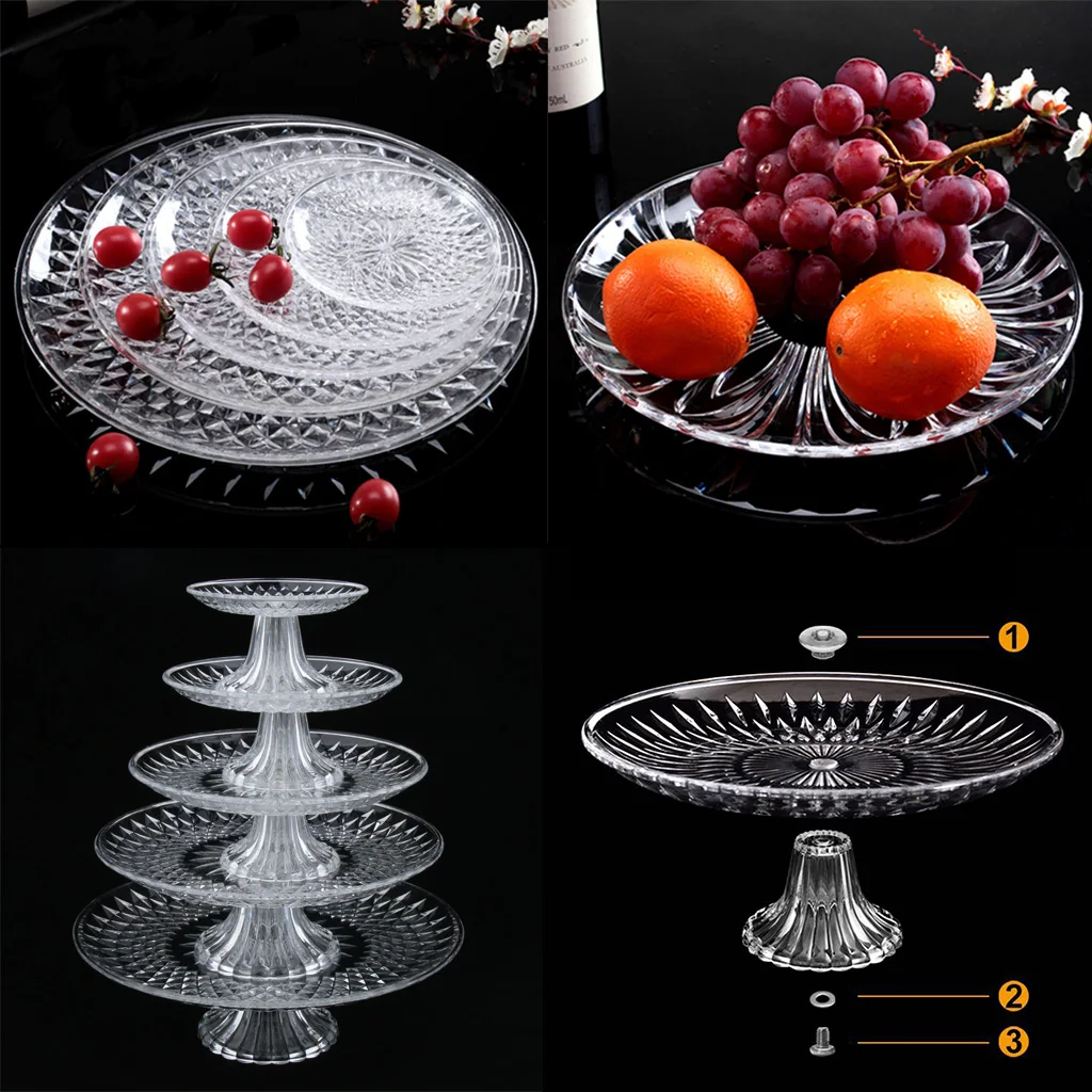 Round Clear Dish Platters Plate Food Serving Tray with Base, Plastic