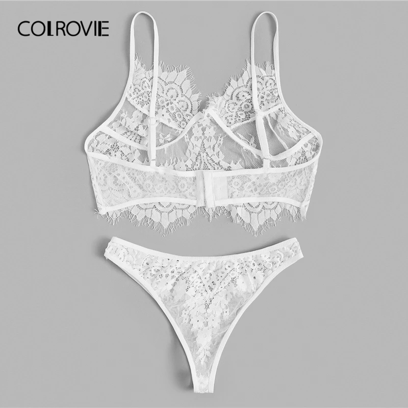 COLROVIE, белый цветочный кружевной сексуальный комплект нижнего белья, женское нижнее белье,, беспроводной прозрачный сексуальный бюстгальтер и трусы, Дамский комплект нижнего белья