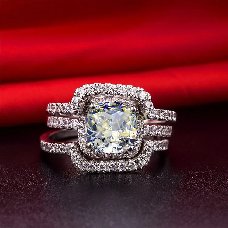 Luxury Cushion Cut Solid 18k 750 White Gold 1ct Diamond Wedding Ring Luxury Cushion Cut Solid 18k 750 White Gold 1ct Diamond Wedding Ring With Excellent 2 Side Bands Perfectly Jewelry In Rings From Accessories On