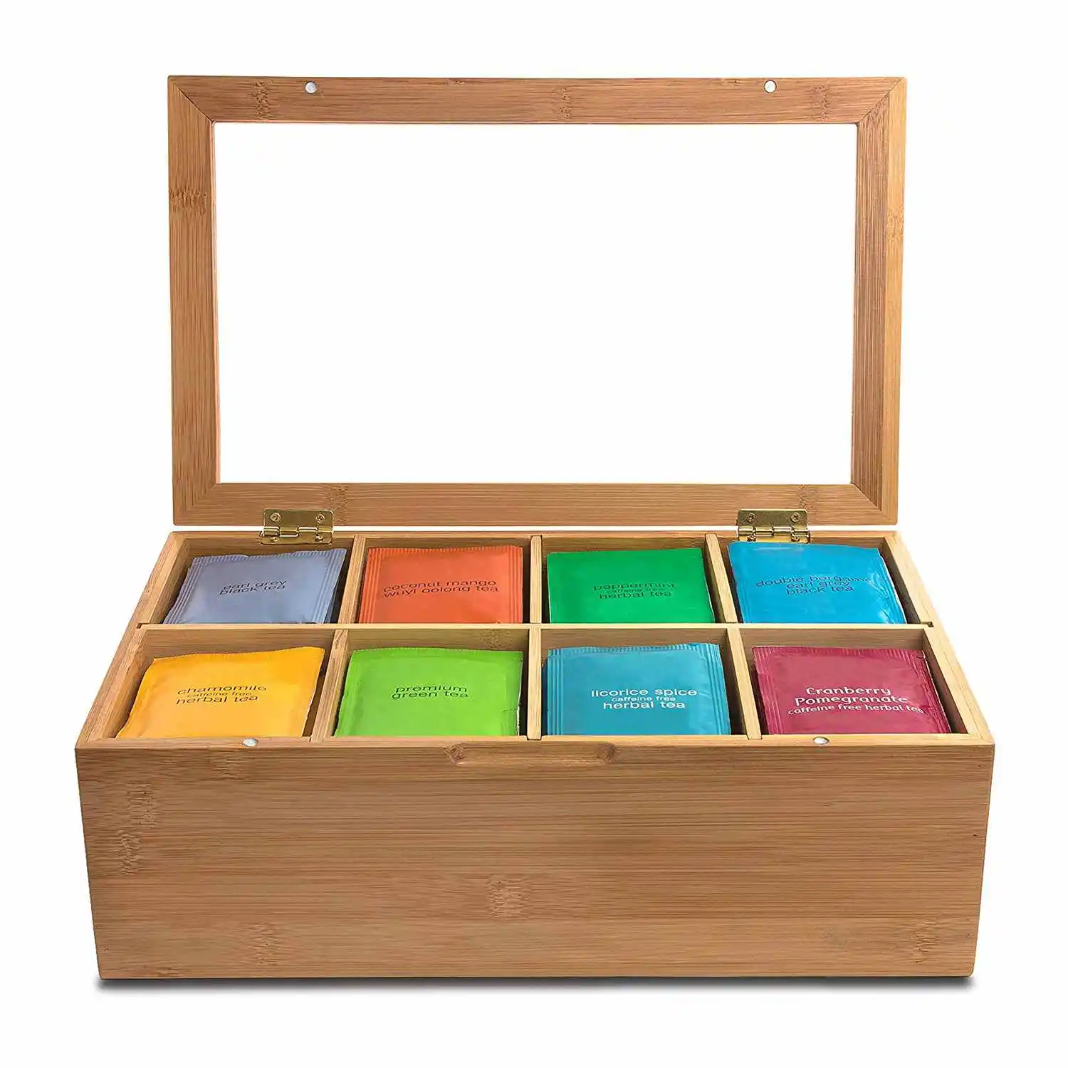 Бамбуковая коробка для хранения чая, более высокий размер вмещает 120+ стоячие или плоские чайные пакетики, 8 регулируемых нагрудных отделений