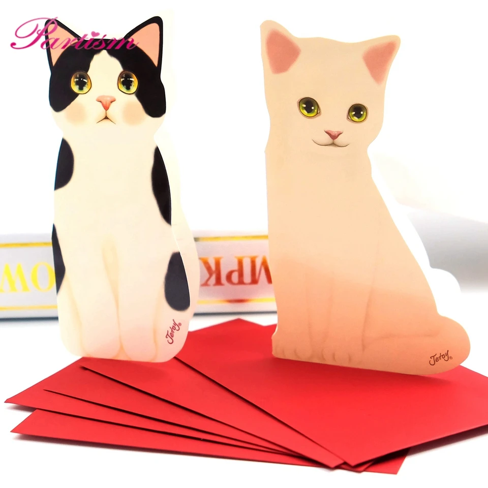 5PCS Cat Folding Greeting Card Thank You Card Birthday Christmas Cards 
