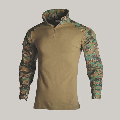 Men Army Tactical T shirt SWAT Soldiers Military Combat T-Shirt Long Sleeve Camouflage Shirts Paintball T Shirts with knee pads - Цвет: Jungle