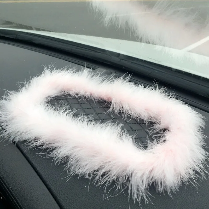 

Cute Pink Car Dashboard Decoration Anti-Slip Mat with Pink White Fur Car Dashboard Gadget for Car Decal