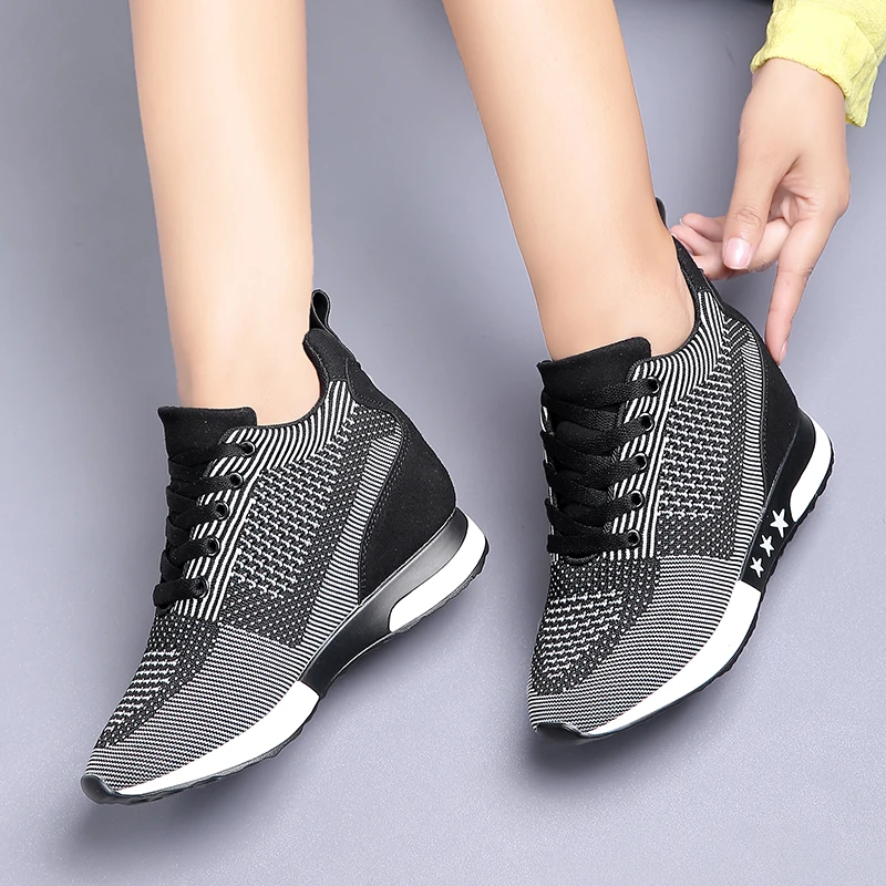 Fashion Sneakers Women Hide Heel Wedges Casual Shoes Woman Flying Knitting Breathable High Top Sneaker Shoes Women XZ115 (1)