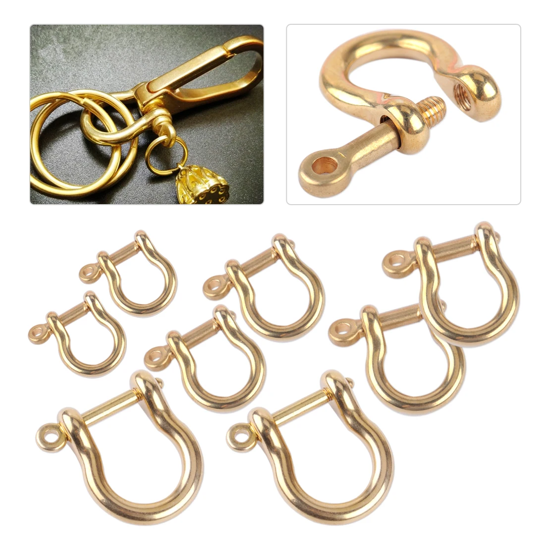2PCS S/M/L Brass D Shackle Joint Clasp for Keyring Key Pouch Belt Loop