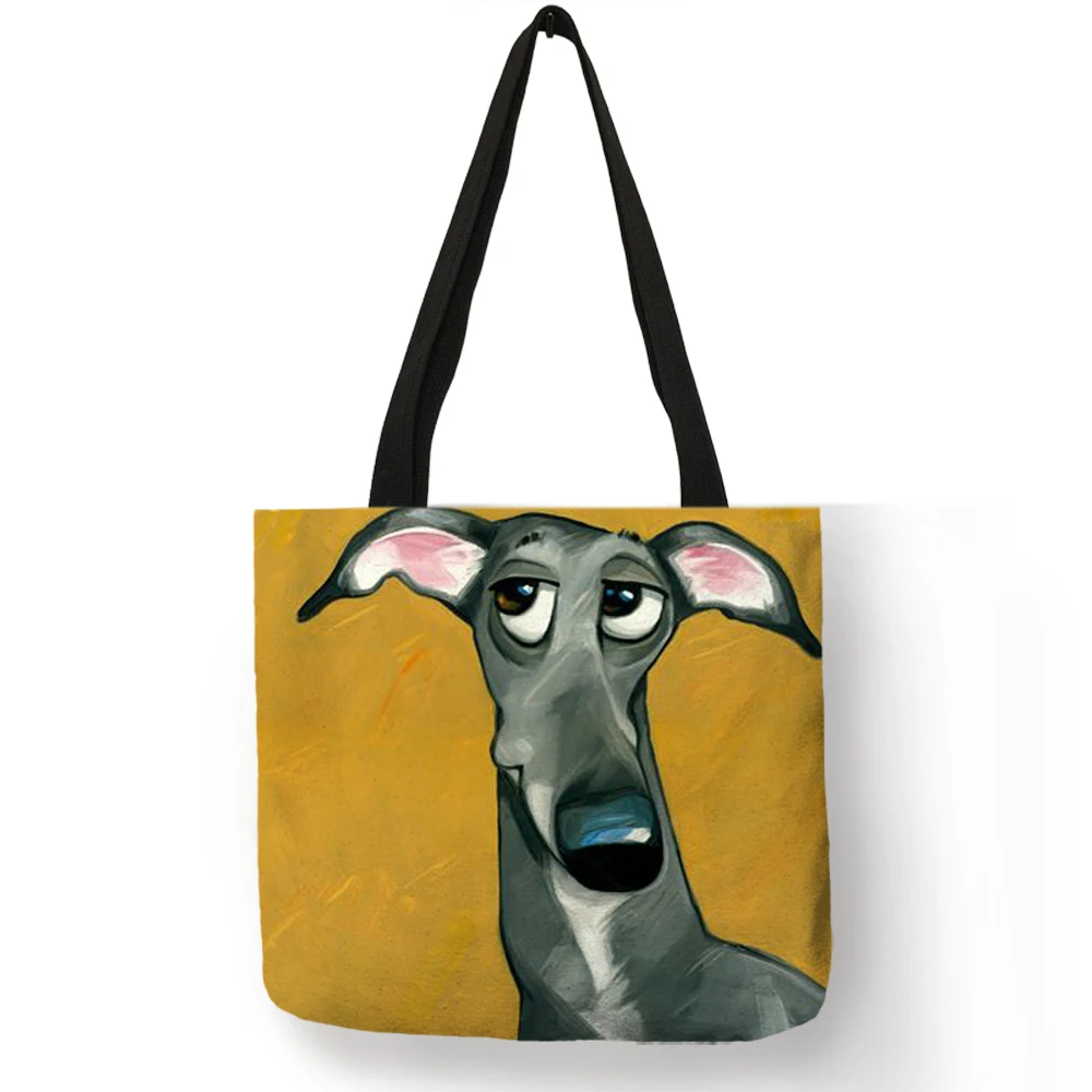  Customize Greyhound Black Dog Print Women Lady Fashion Tote Bag Fabric Handbags Folding Reusable Sh - 32907982290