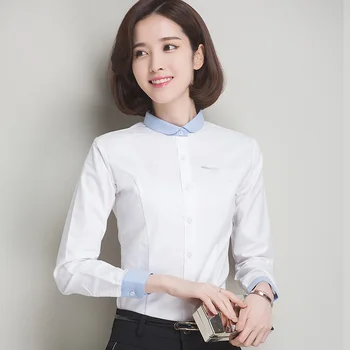 

New OL Cotton White Shirts Plus Size S-3XL Patchwork Design Sweet Lady Office Fashion Blouses 2018 Women Clothing