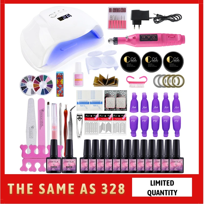 

Manicure Set Choose 6/10/12 Colors Gel Polish Base Top Coat Nail Kits 54W UV Led Lamp Electric Manicure Handle Nail Art Tool