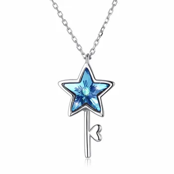 

925 Sterling Silver Women Charm Star Fish Pendant Sweater Necklace Jewelry Swarovsk Crystal Pentagram Necklace Wedding jewelry