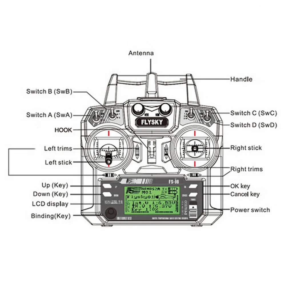 

FlySky FS-i6 2.4G 6CH AFHDS RC Transmitter With FS-iA6 Receiver for Airplane Heli UAV Multicopter Drone YH-17