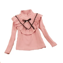 Одежда для маленьких девочек коллекция года, осенняя одежда для детей блузка для девочек Милая школьная блузка с бантом для девочек хлопковая Детская рубашка блуза, 3 цвета, От 2 до 16 лет