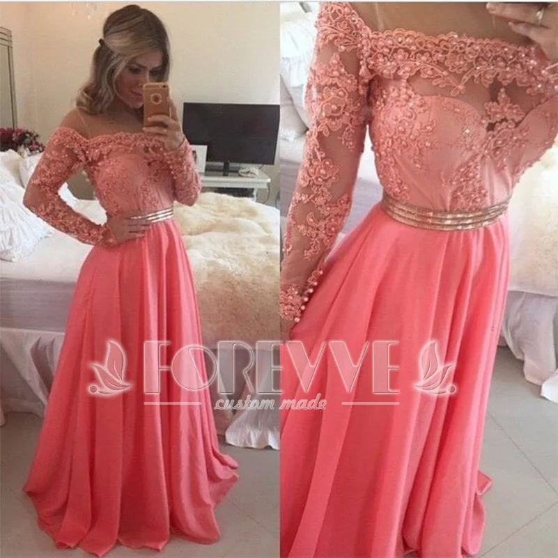 

Noble Coral Appliques Prom Dress Long 2019 Beaded Pearls Formal Prom Dresses Party Gowns Vestidos De Fiesta Abendkleider Abiye