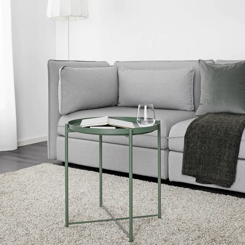 B, Iron art table Modern desk Coffee table Desktop dual use Metal Macaron Living Room Furniture 44*52cm