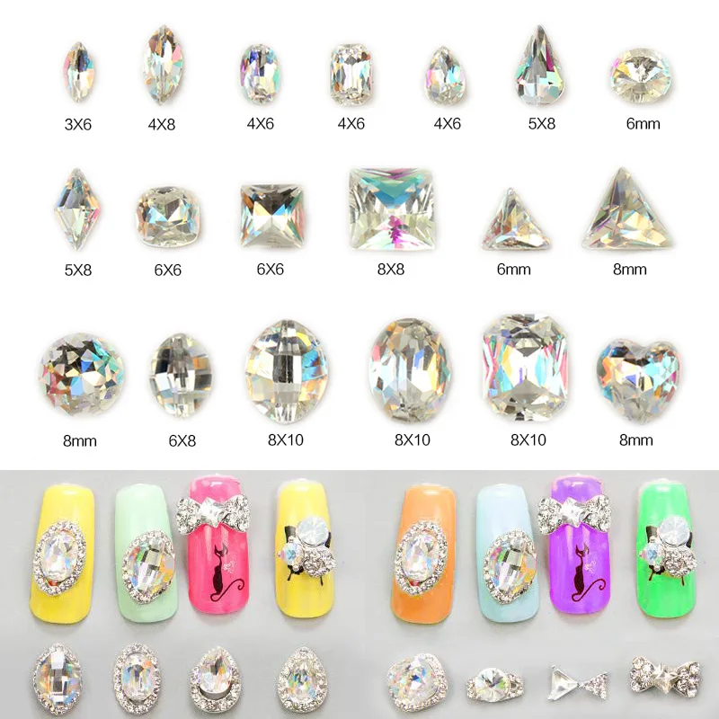

30/100 pcs Pointback Colorful AB Nail Rhinestones For Nails Art Decorations Crystal Glass Stone Manicure 3D Shiny Strass Gem