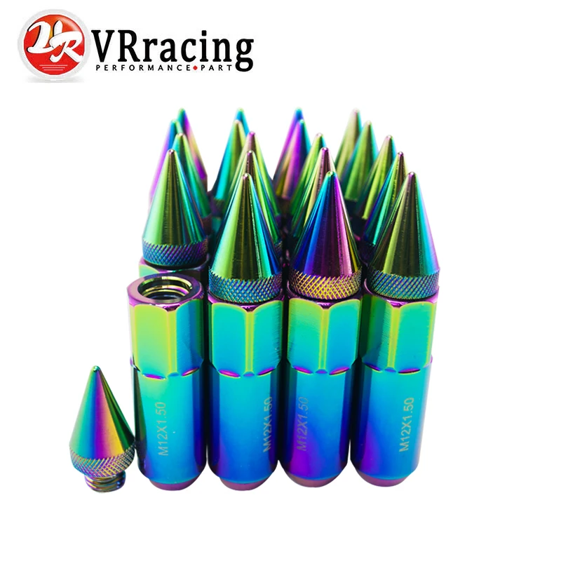 VR - NEO CHROME 20PCS HIGH QUALITY ALUMINUM EXTENDED TUNER WHEEL LUG NUTS WITH SPIKE FOR WHEELS/RIMS M12X1.5 VR-ELBN1215CR