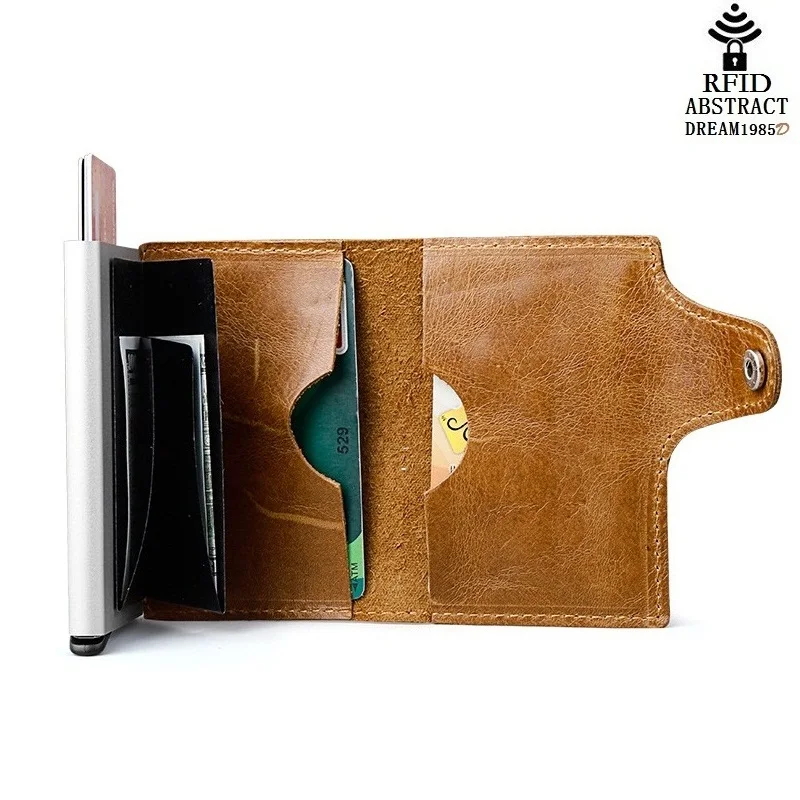 RFID мужской деловой бумажник держатель для карт Автоматическая натуральная кожа металл путешествия Автоматическая Кредитная карта кошелек сумочка-клатч алюминиевый кошелек