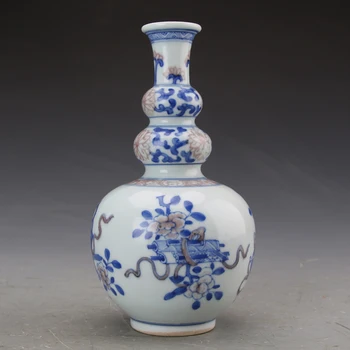 

5Antique SongDynasty porcelain vase,Blue & red wishful three gourd bottle,Hand-painted crafts,Collection&Adornment,Free shipping