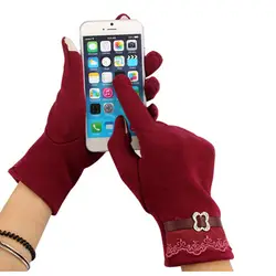 Новый Для женщин Сенсорный экран хлопок Зимние теплые перчатки соткан вязать запястье-перчатки варежки 5 цветов