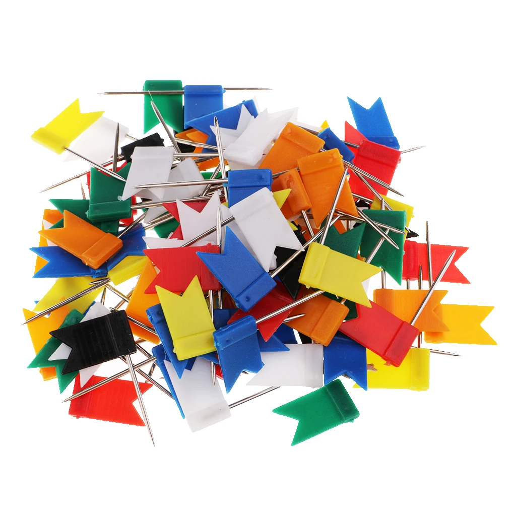 100pcs Flag Push Pin Marker Marking Pins Tacks Thumbtack for Notice Cork Board World Map