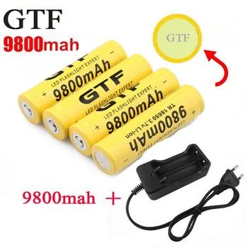 

GTF 18650 Battery 9800mAh 3.7V Li-ion Rechargeable Batteries For Flashlight + EU Li-ion Battery Charger accumulator battery