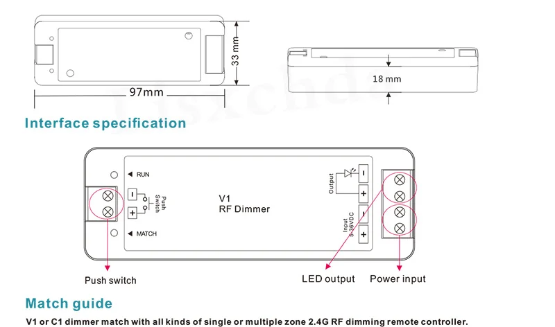 V1+ RT1 DC5V-36V беспроводной 2,4G RF беспроводной сенсорный светодиодный диммер контроллер для 5050 3528 одноцветный светодиодный светильник