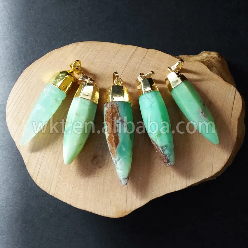 

WT-P661Fashion Natural Chrysoprase Pendant wholesale for women natural chrysoprase bullet pendant with gold trim Gold pendant