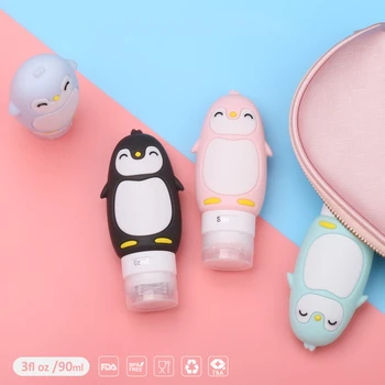

1PC Makeup 90ML Cute Penguin Travel Food-grade Silicone Bottles Shampoo Shower Gel Lotion Sub-bottling Tube Squeeze Empty Bottle