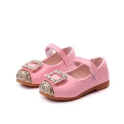 Сезон: весна–лето девочек туфли принцессы детская модная обувь детская обувь на плоской подошве с квадратной пряжкой искусственного