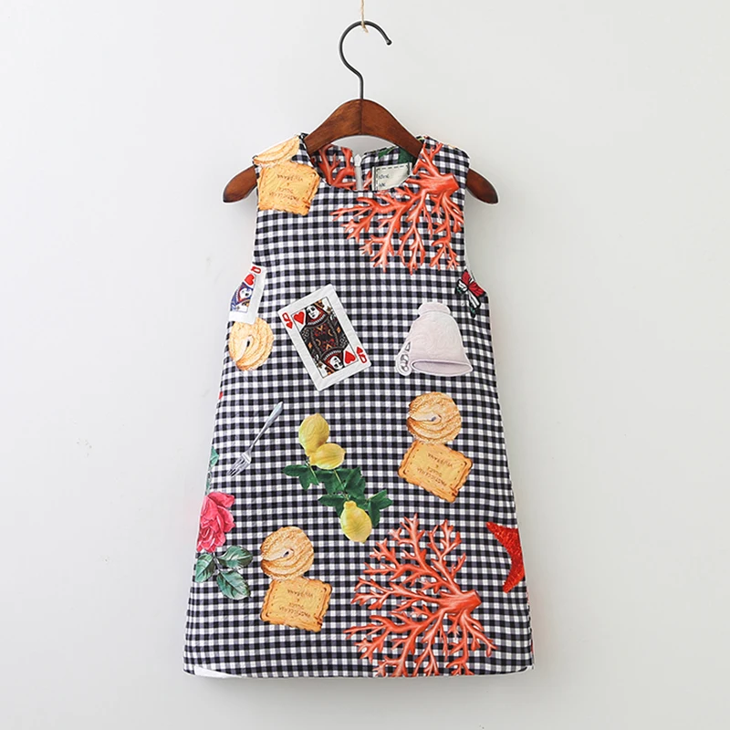 Menoea/платье для девочек коллекция года; платья для маленьких девочек в европейском и американском стиле платье без рукавов с цветочным принтом для детей 3-8 лет