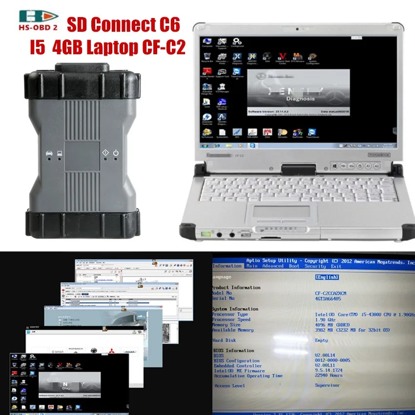

MB star C6 car diagnostic tool VCI SD connects C6 with I5 4GB notebook computer CF-C2 and 500G HDD with 20109 03 software