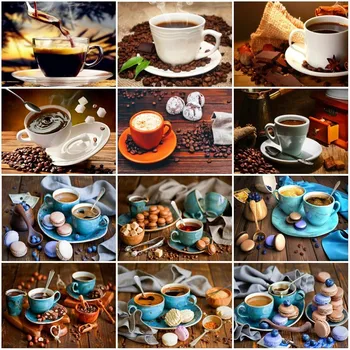 

AZQSD DIY Diamond Embroidery Coffee Scenery 5D Diamond Painting Landscape Full Square Cross Stitch Rhinestones Home Decor Gift