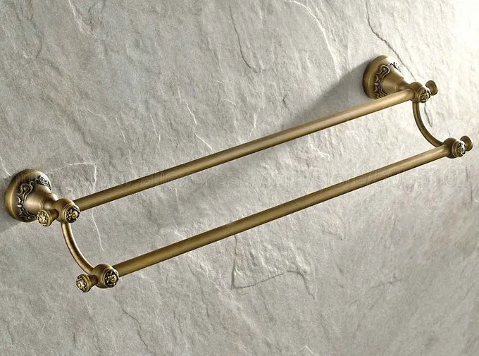 Towel Bars Antique Brass Double Rails Towels Holder Bathroom Shelves Wall Mount Bathroom Accessories Towel Hanger zba425