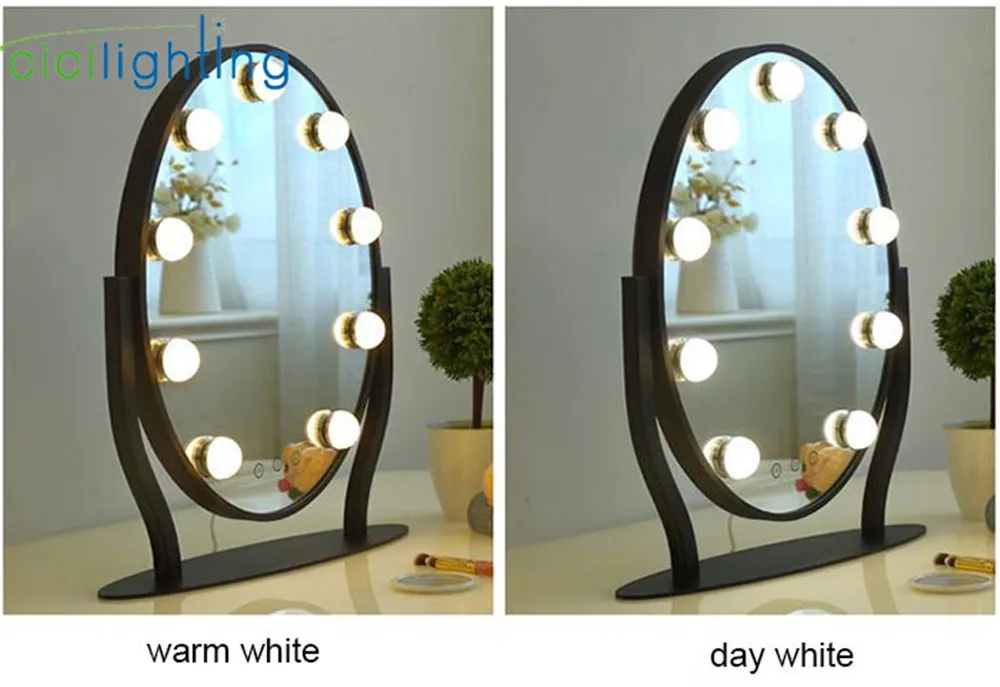  dimmable smart round LED vanity mirror with light bulb desktop vanity mirror lamp live beauty touch - 32916708927