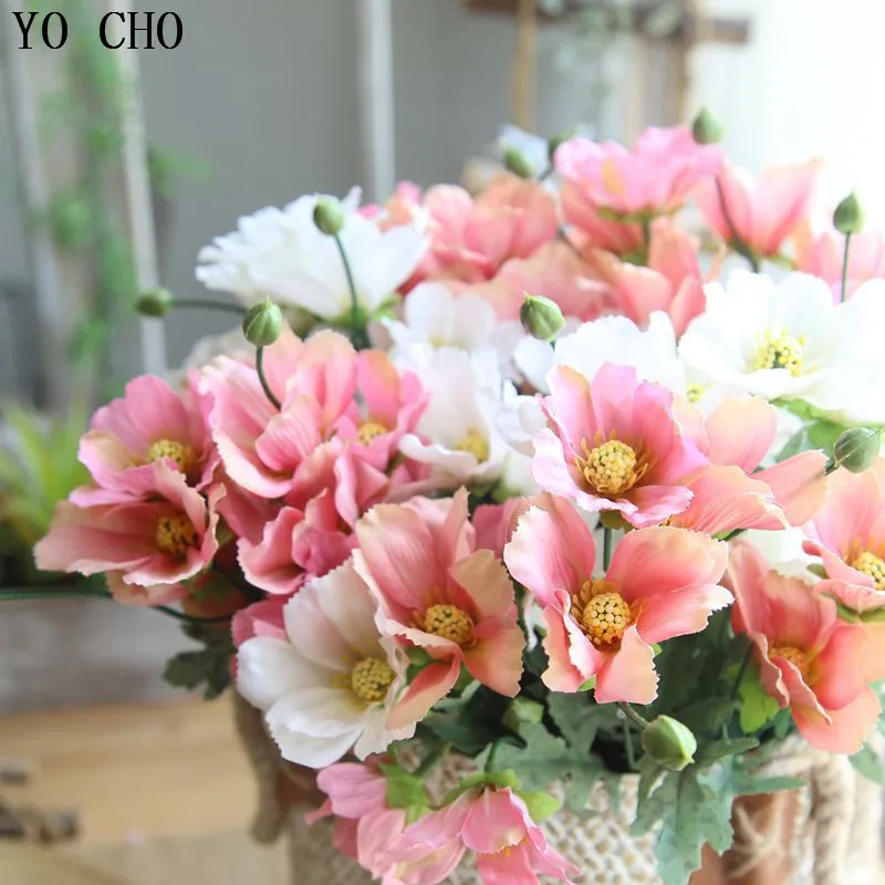 YO CHO Artificial Flowers High Quality Likelife Coreopsis Bouquet Silk Flower For Home Decor Wedding Party Supplies Fake Flowers