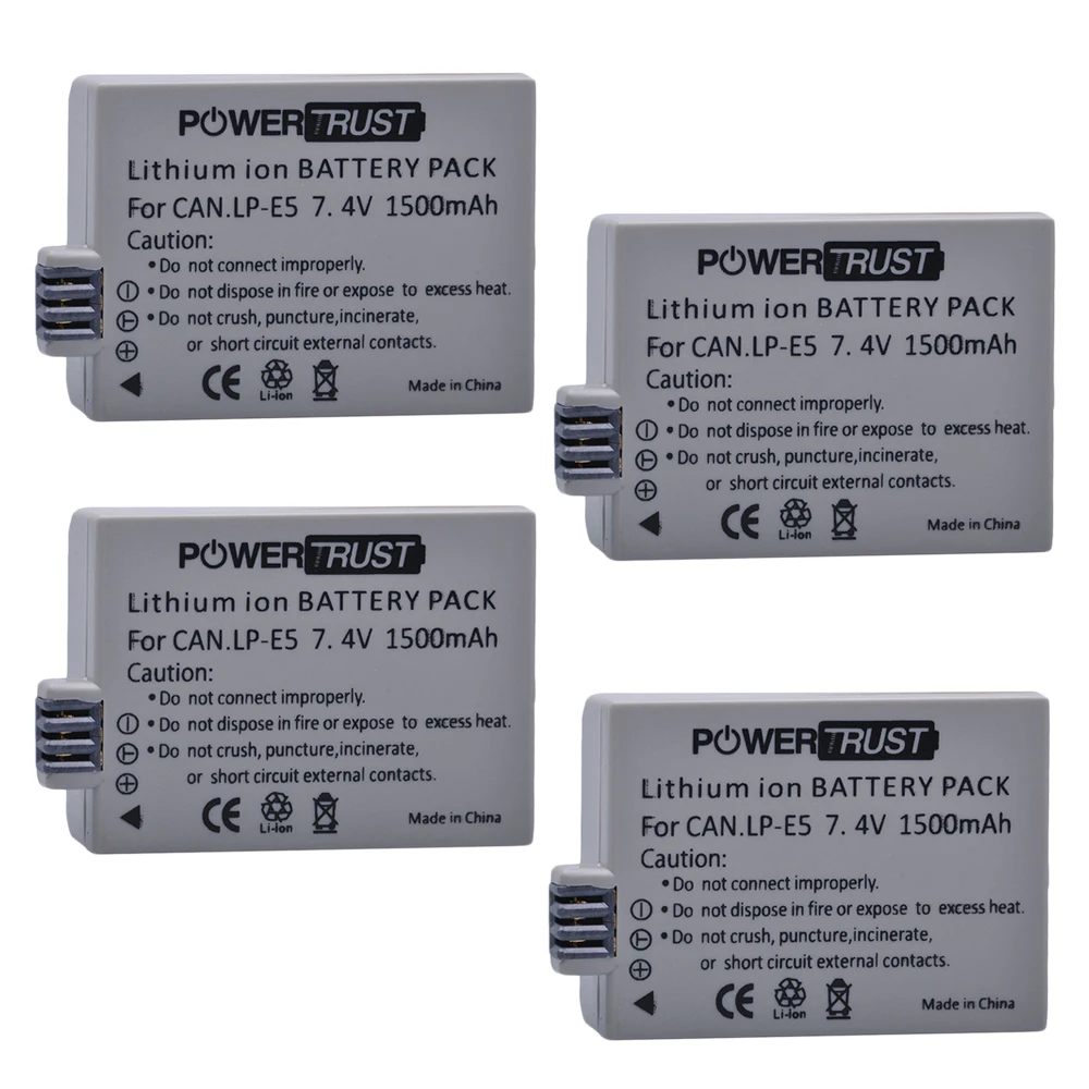 Фотоаппарат PowerTrust 4x1500 мАч LP-E5 LP E5 LPE5 для Canon EOS Rebel XS T1i XSi 1000D 500D 450D Kiss X3 X2 F |