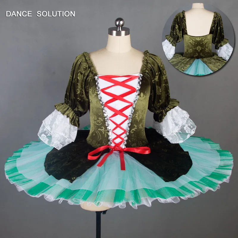 

Green Velvet Bodice with Mid Length Sleeve Romantic Ballet Costumes for Woman & Girl Ballerina Dance Ballet Tutu BLL045