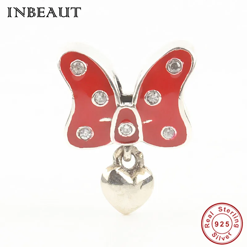 

100% Authentic 925 Sterling Silver Red Butterfly Charm fit Fashion Bracelet Gold-color Heart Pendant Tiny CZ Enamel Beads 2018