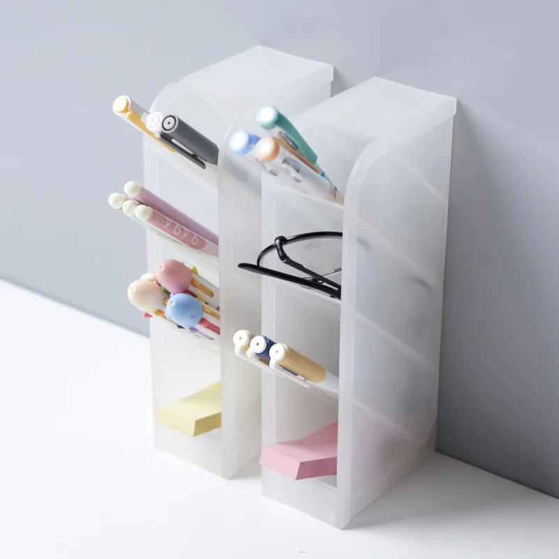 

Transparent Frosted Cute Desktop Pen Holder Office School Storage Case Clear White Black Plastic Box Desk Pen Pencil Organizer