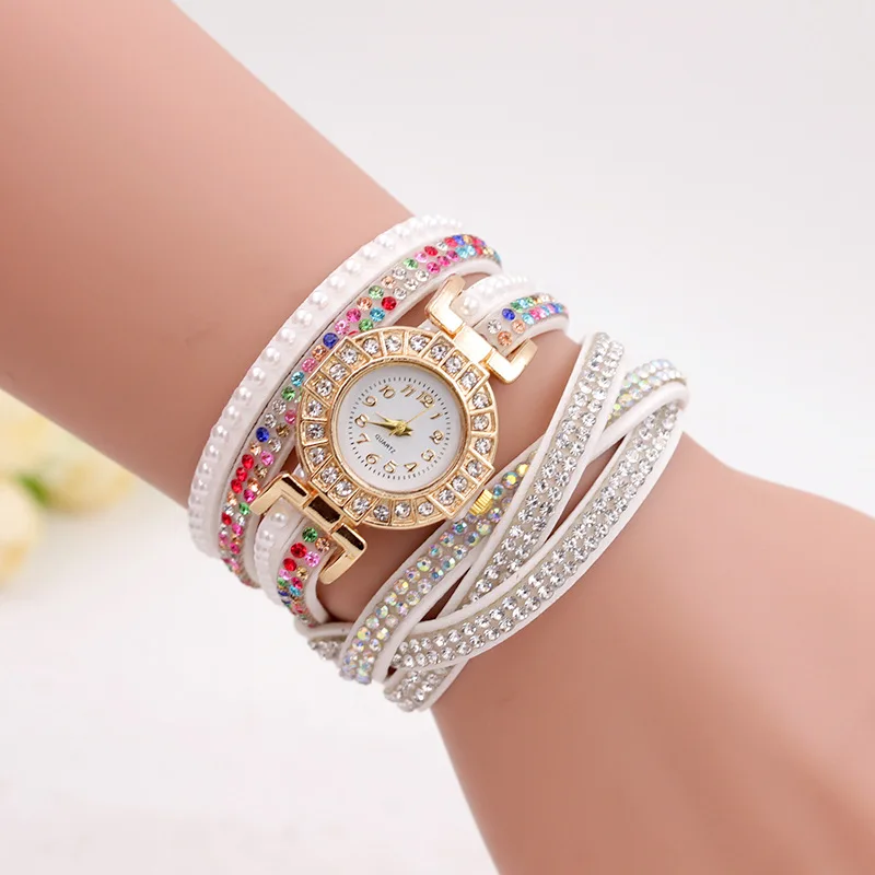 Fashion Women Colorful Rhinestone Crystal Bracelet Wrist Watch Women