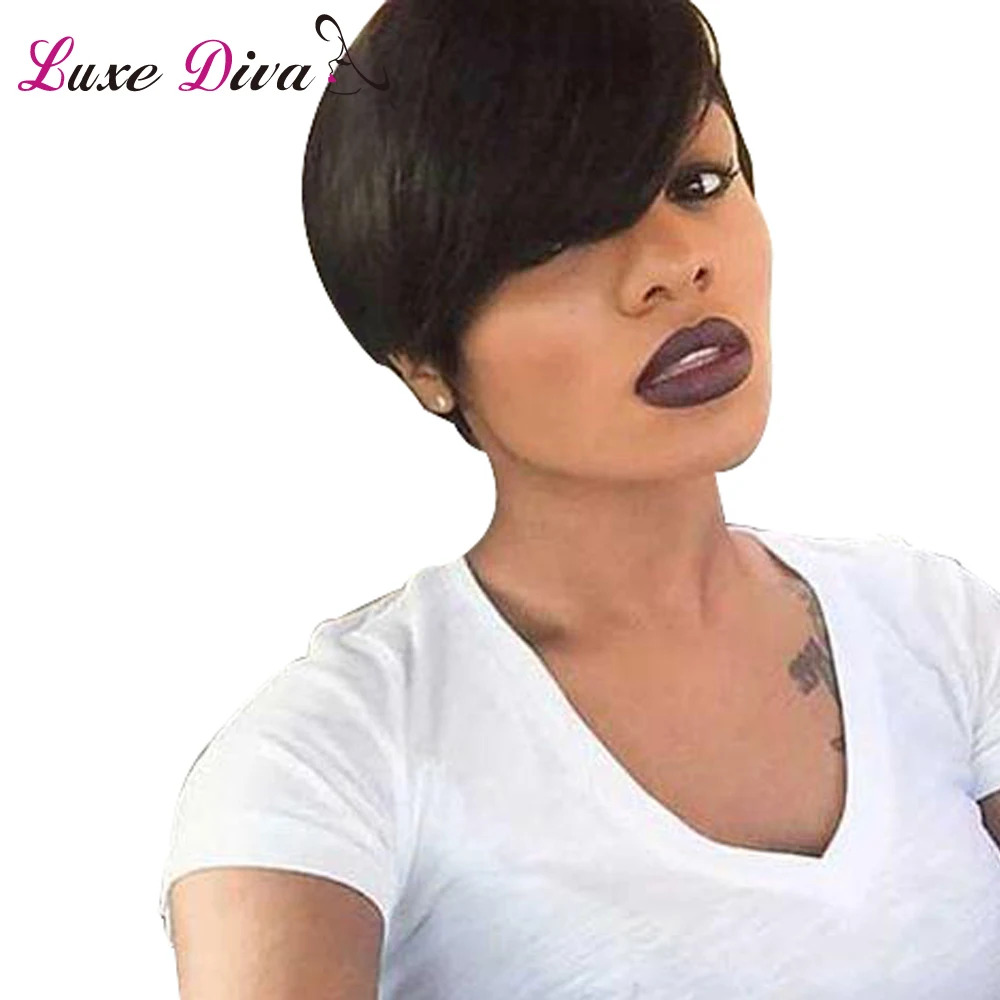 

Luxe Diva Natural Straight Non-Remy Human Hair Bob Wigs Short Human Hair Wigs Machine Made Wigs For Black Women