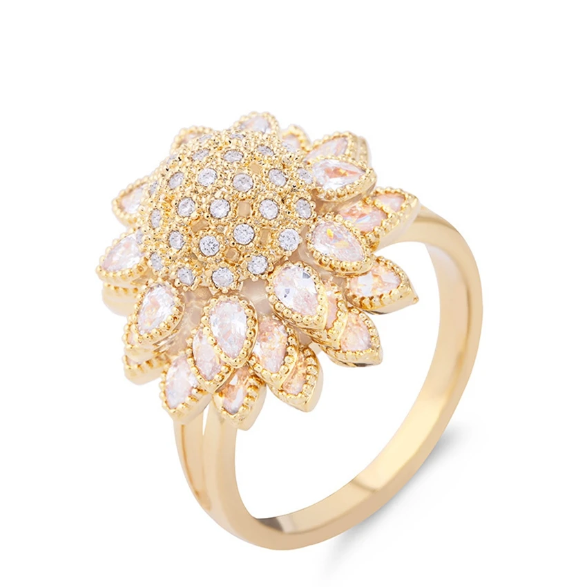 

Silver/Gold Color Luxury Big Ring Flower AAA Cubic Zircon Rings for Women Dubai Bridal Jewelry