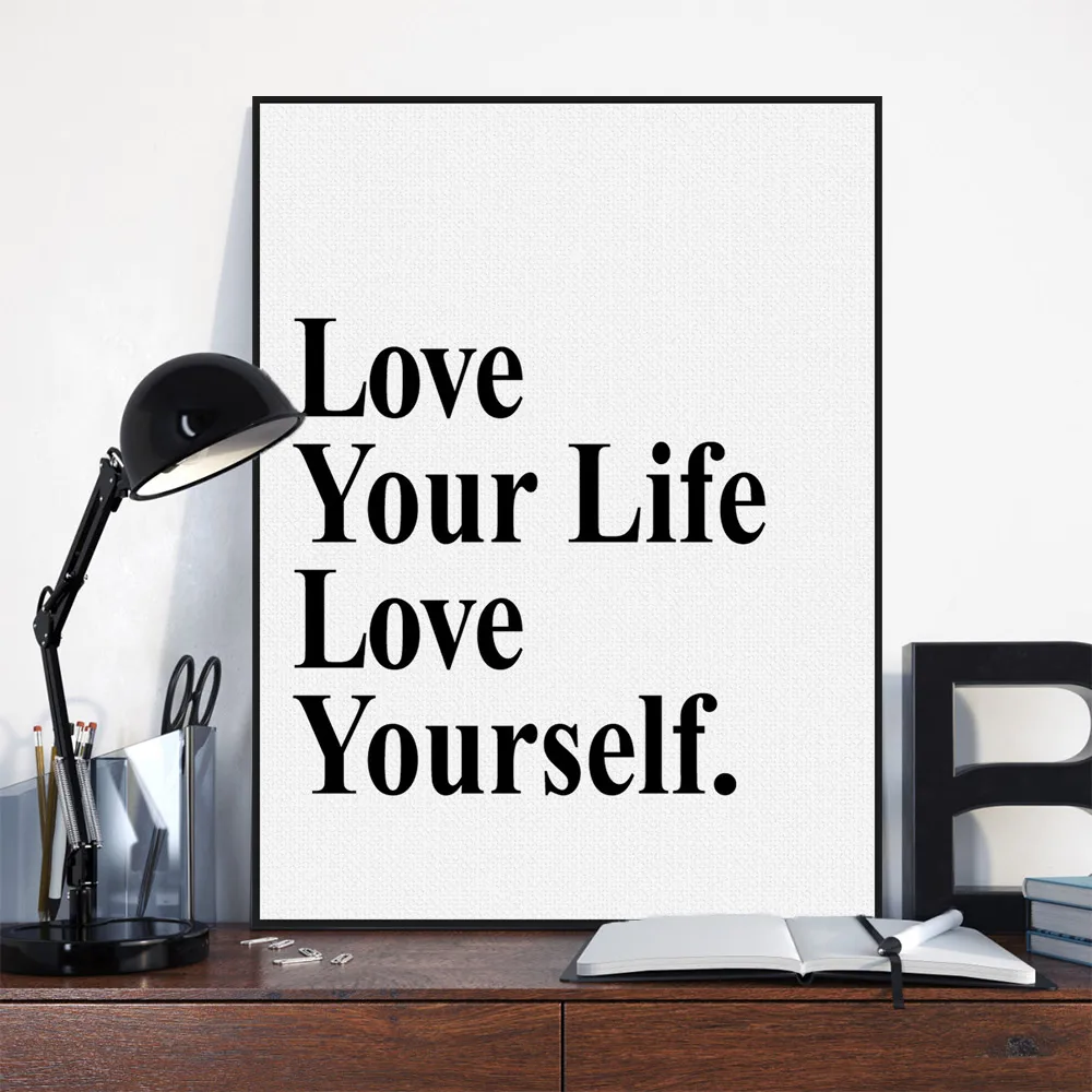 Black White Minimalist Motivational Typography Love Life ...