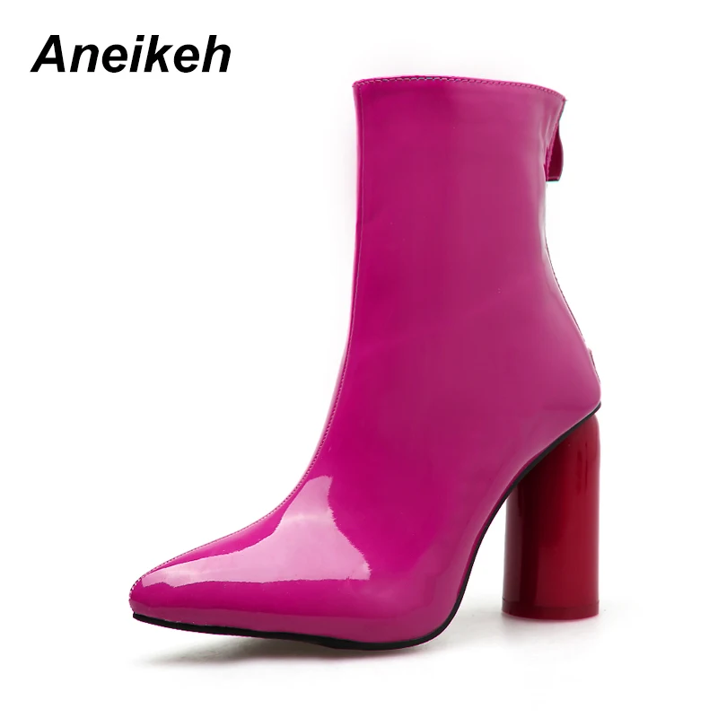 

Aneikeh Autumn Patent Leather Women Ankle Boots Thin Heels Fashion Pointed toe Ladies Sexy Shoes 2018 New Chelsea Boots black