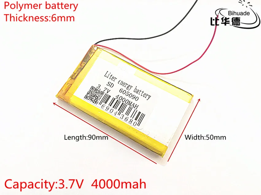 Бесплатная доставка 10 шт./лот полимерный литий ионный аккумулятор 3 7 V 4000mah 605090