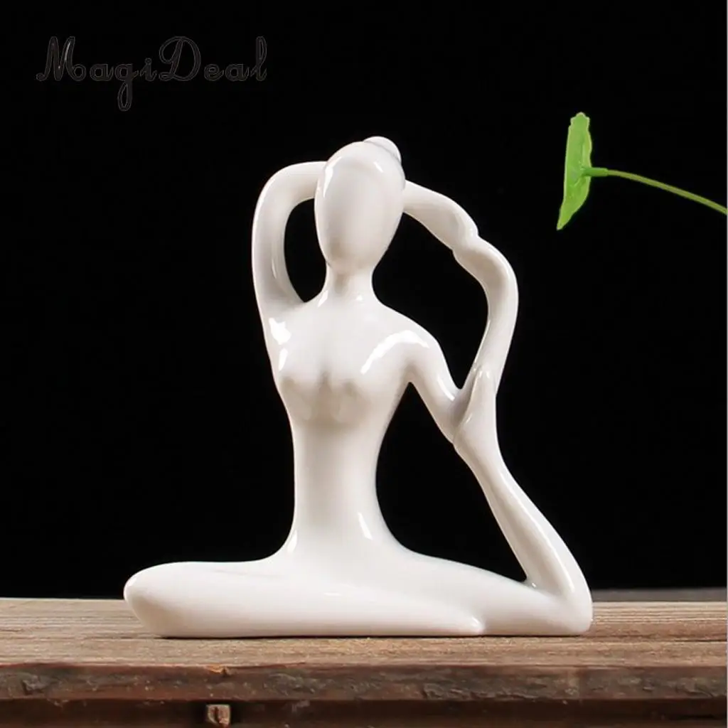 3x Ceramic Yoga Figure Ornament Statue Sculpture for Zen Garden Home Desktop Decoration	