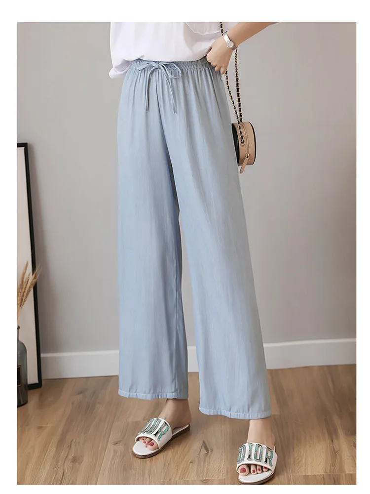 

JUJULAND baggy pants Elastic waistline Ladies' Cool breathable fabric loose straight-leg pants 3 cloour summer pants1309