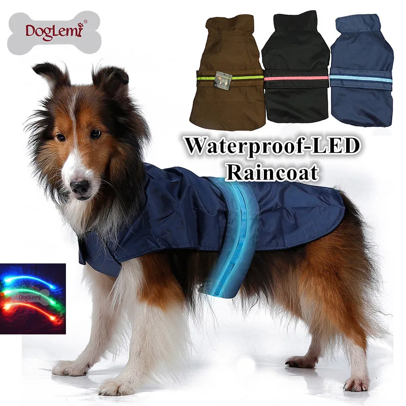 2017 Cool Waterproof LED Dog Raincoats British Style Dog Coat Jacket Clothing Nylon Luminescent