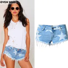 Летние сексуальные рваные шорты с потертостями, женские шорты с потертостями, джинсовые шорты с низкой посадкой, женские шорты с милым принтом со звездой